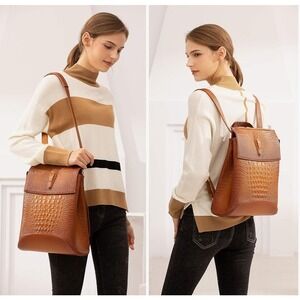 COOLCY Women Real Leather Backpack Shoulder Bag Sorrel Brown